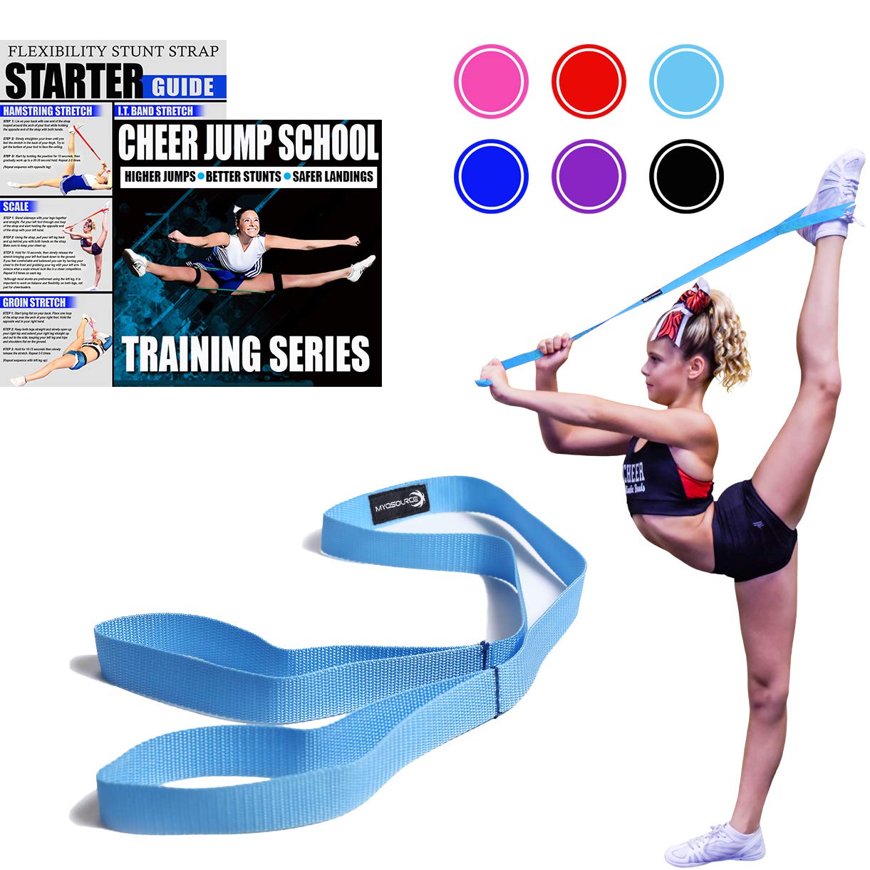 Cheerleading Flexibility Stunt Strap - Improve Stretching and Stunts for Cheer Dance Gymnastics & Physical Therapy Stocking Stuffers Present for Kids Girls Adults - 12 Colors