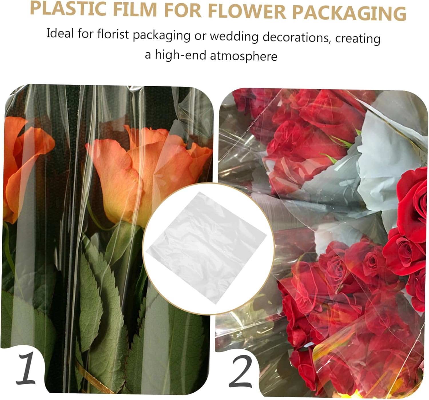 PLAFOPE 100pcs Transparent Waterproof Cellophane Wrapping Paper for Flowers 45cm Clear Plastic Wrap for Bouquets Present Wrapping Films