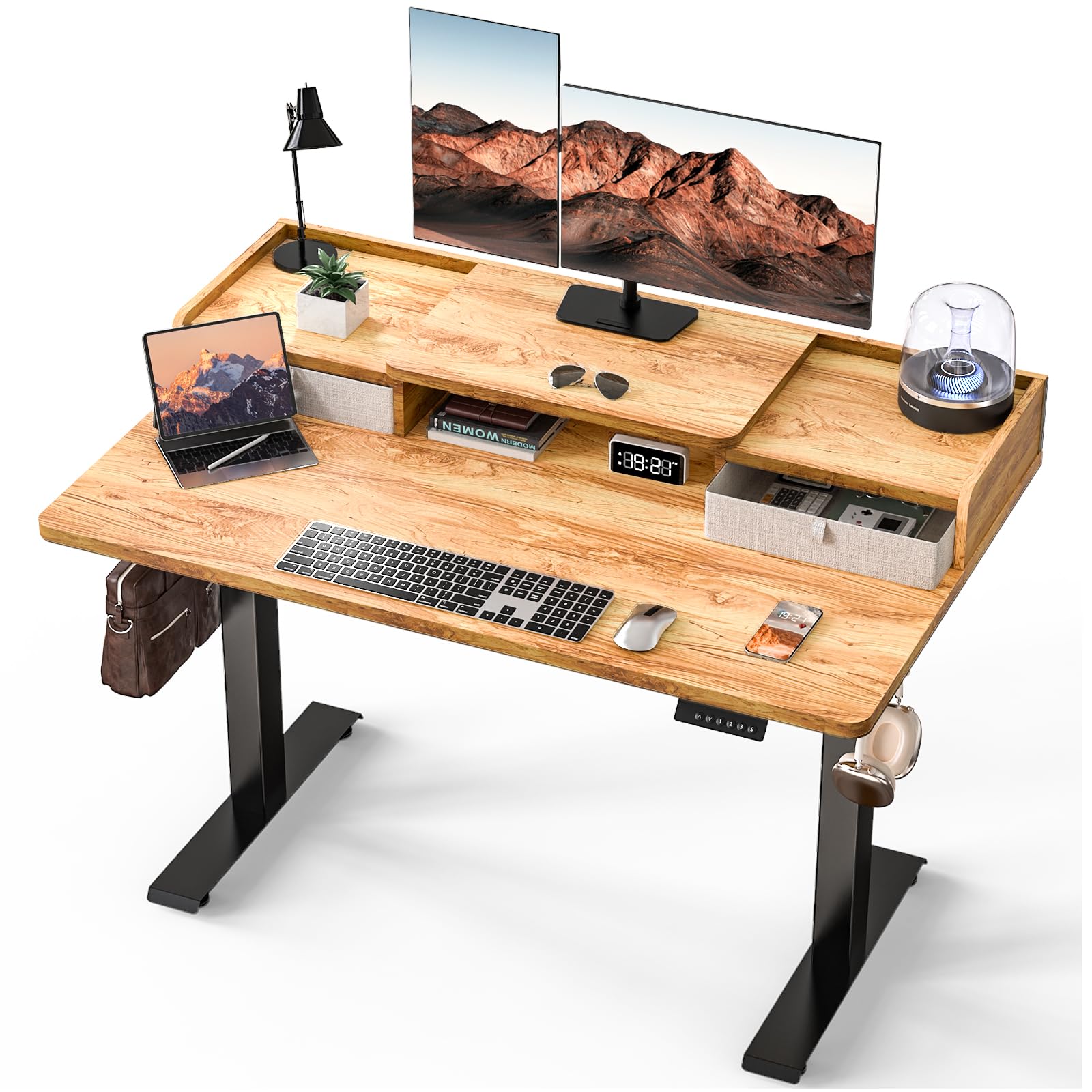 Kingant 48 x 30 Inch Electric Standing Desk with Dual Drawers, Adjustable Height Computer Desk for Home Office, Large Workstation Sit Stand Up Desk