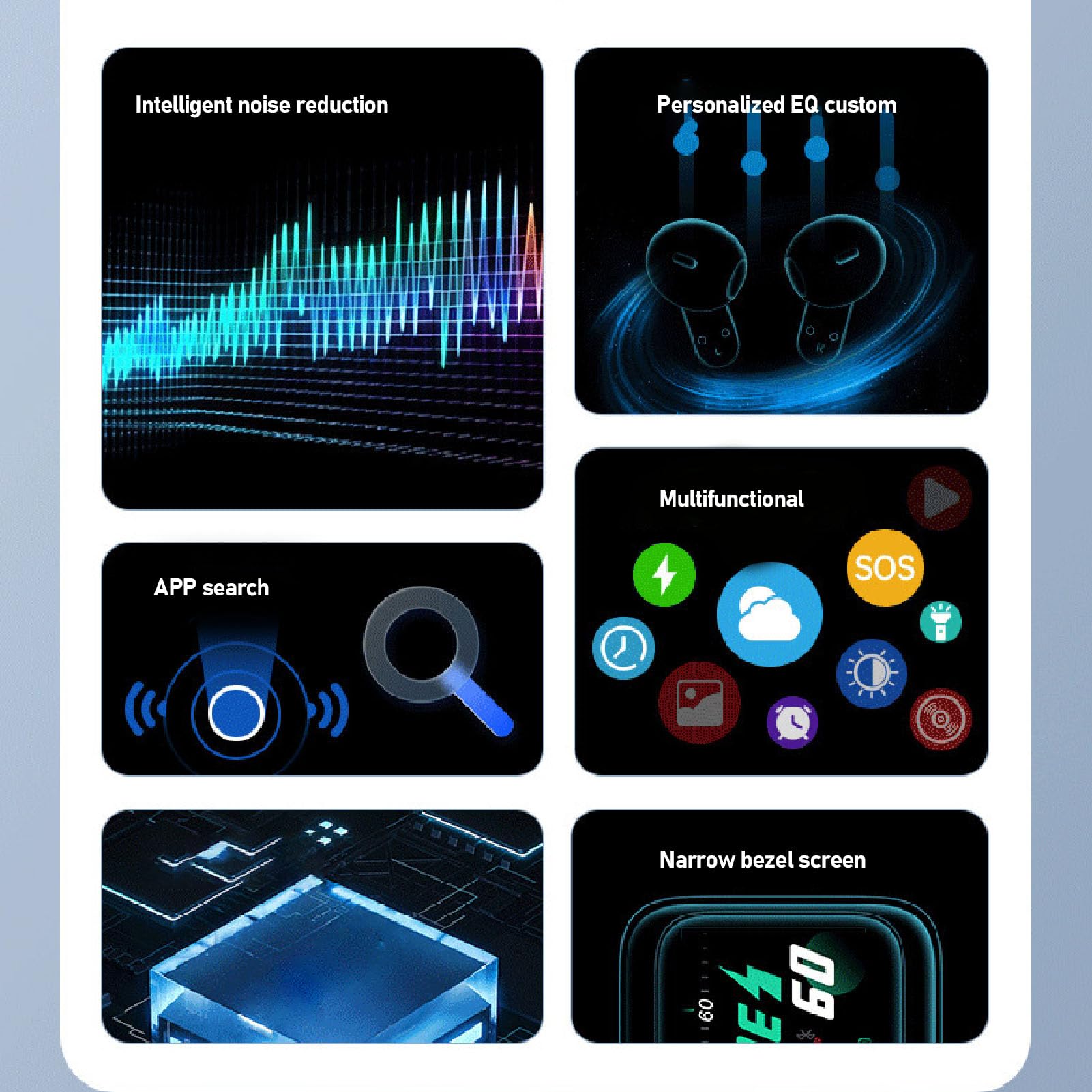 Bezprzewodowe Słuchawki Douszne, Ekran Dotykowy HD, Słuchawki Bluetooth, Wbudowany Odtwarzacz MP3 z Etui ładującym, Słuchawki Douszne z redukcją Szumów, do Uprawiania Sportu
