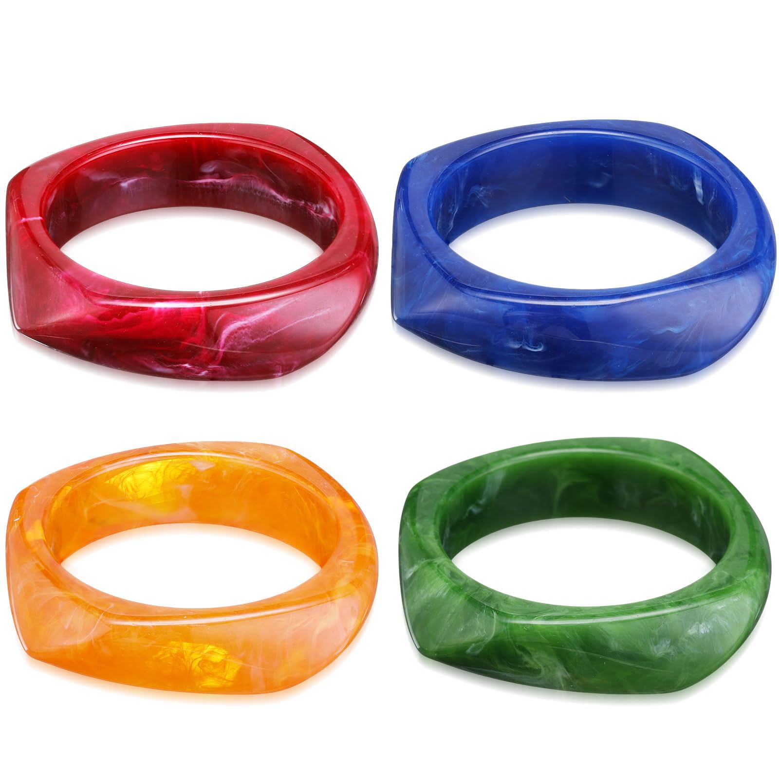 Landical 4 Pcs Colorful Square Acrylic Resin Bangle Bracelet Wide Geometric Irregular Wristbands Women
