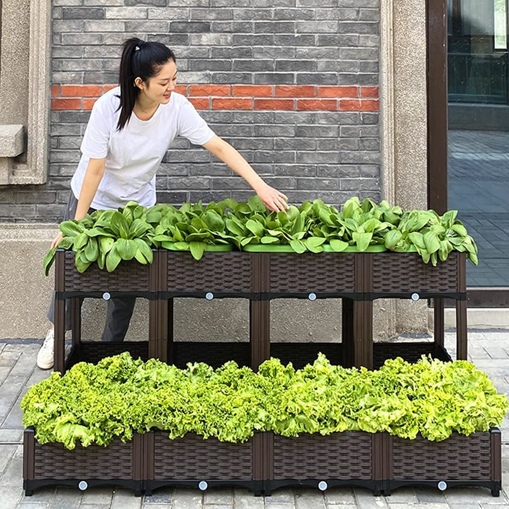 Mesa De Cultivo Macetero de Flores Contenedor de plantación de Verduras Camas de jardín elevadas Kit de Cama de jardín Elevado para porches, terrazas, Balcones, jardinería 518(Size:200x40x