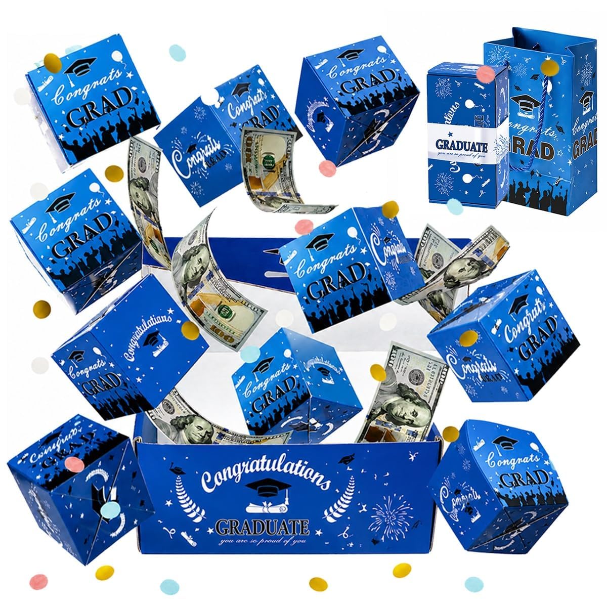 2026 Graduation Surprise Explosion Gift Box,Pop up Cash Money Holder,DIY Bouncy Confetti Card,Creative Memorable Present for Grad,Unique Party Favor Ideas,Empty Fillable Card or Candy (Blue 20 Pcs)