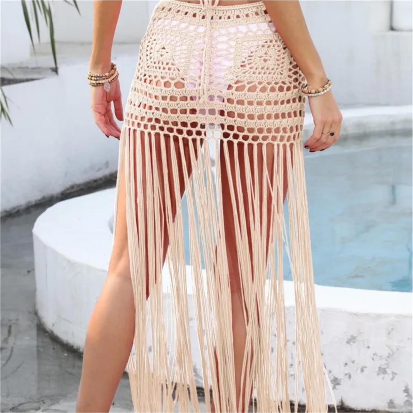 vestidos playa Vestido playero de poliéster liso con flecos y tirantes falda cordón for mujer