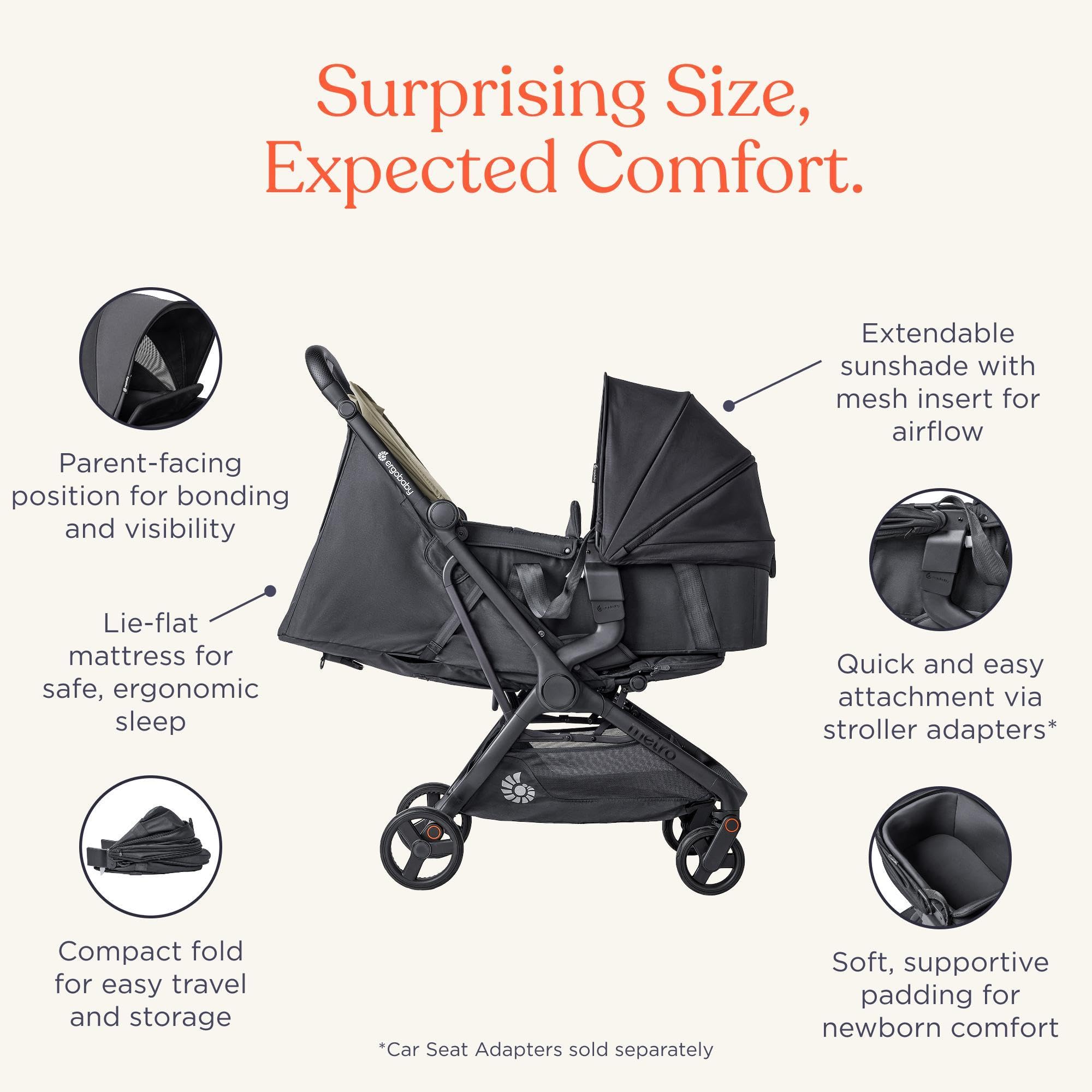 Ergobaby Babywanne für Metro 3 Buggy - Kinderwagenaufsatz fur Neugeborene - Baby Carrycot Komfortabel, Ergonomisch und Sicher - Perfekt für Unterwegs