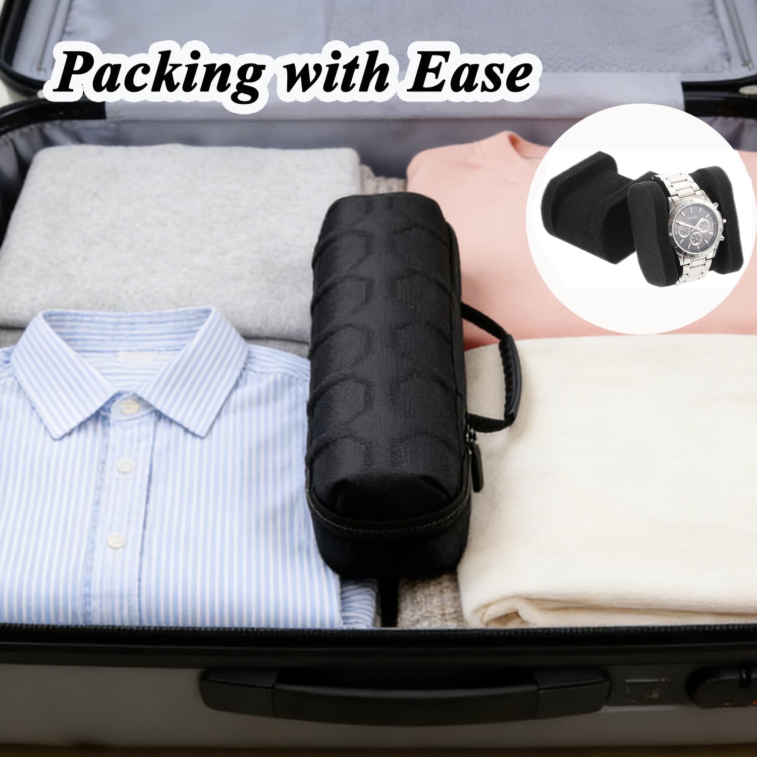 Étui De Voyage Rigide Pour Montres 4 Emplacements, Boîte De Rangement Eva Avec Coussin Anti-Mouvement, Organisateur Portable Pour Hommes Et Femmes, Compatible Avec Montres Intelligentes (Noir)