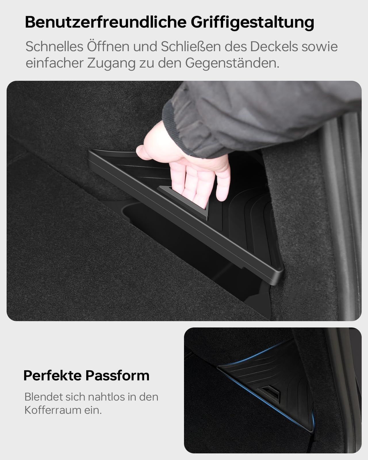 Kofferraum-Organizer für Tesla Model Y Juniper 2025 2026 2er Set mit Deckel – Wasserdicht, 1:1 Passform, Geruchsneutral & Rutschfest, für Schuhe, Werkzeug, Einkäufe, Schwarz