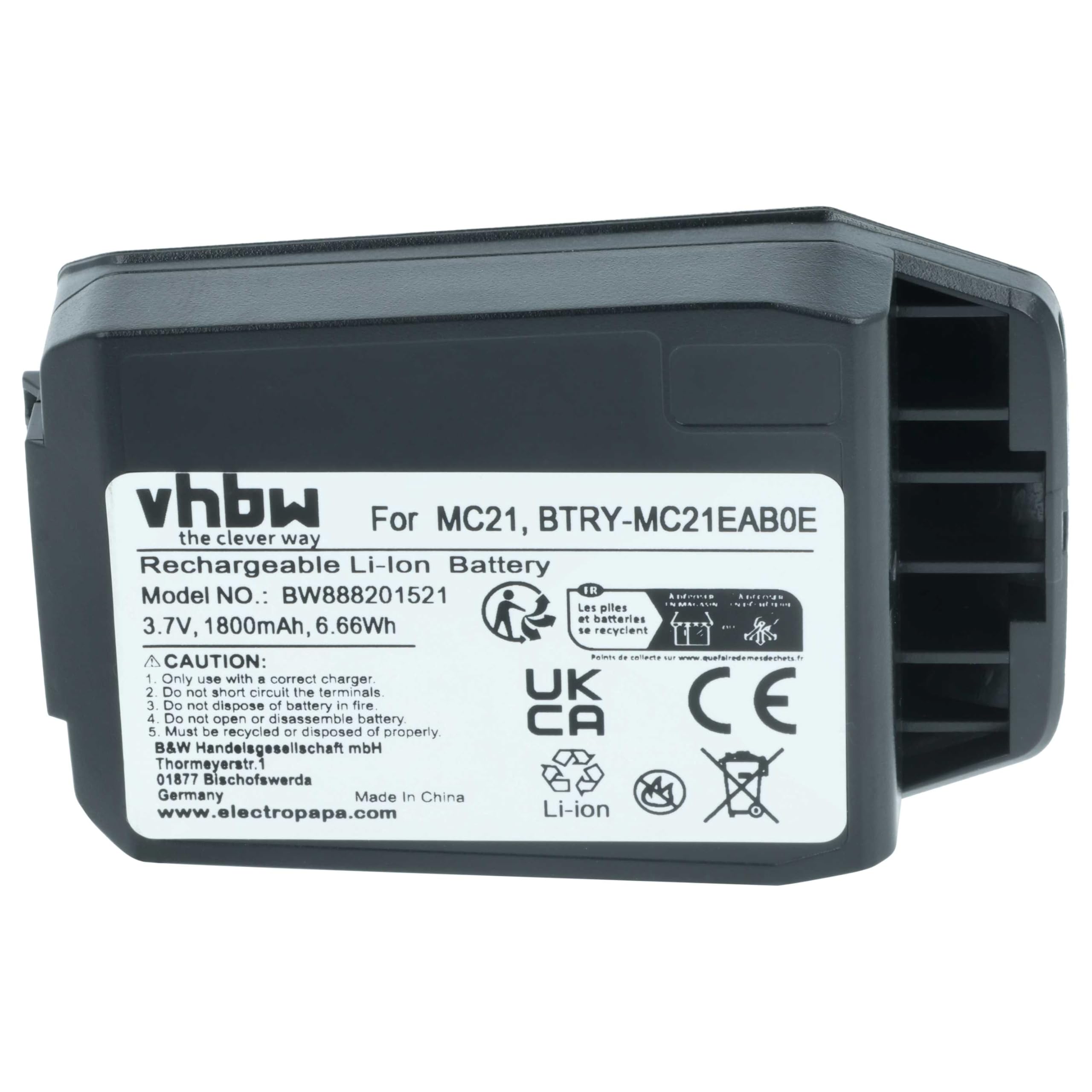 vhbw batteria compatibile con Motorola MC21, MC2100, MC2180 computer portatile scanner (1800mAh, 3,7V, Li-Poly)