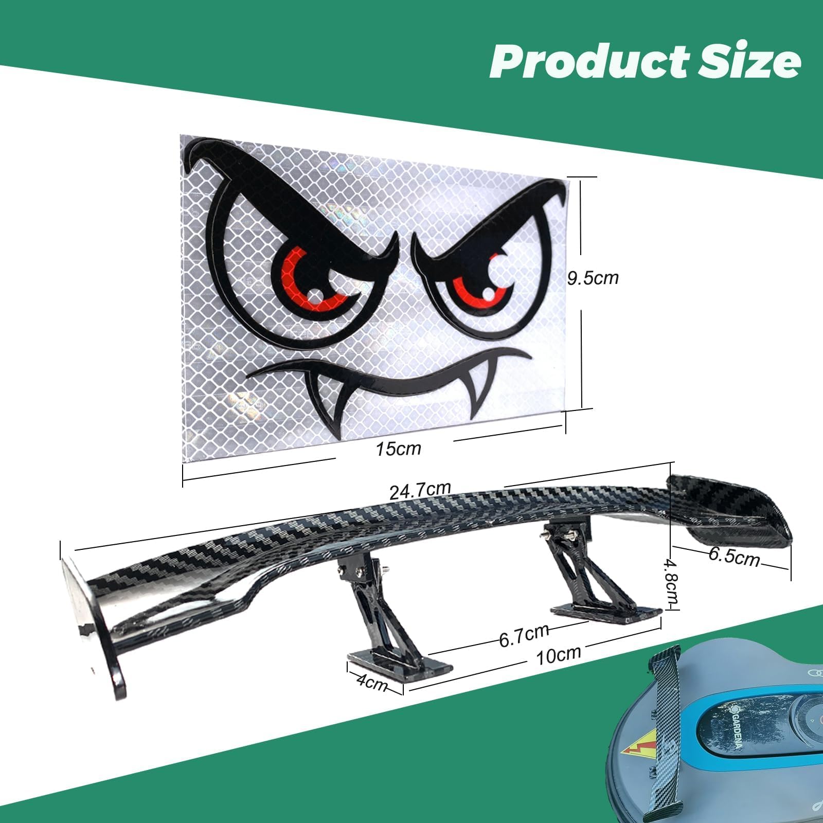 Robotic Lawn Mower Decoration, Worx Customisation - Stickers for Robotic Lawn Mower | Robotic Lawn Mower Spoiler | Tail Fin for Worx M+, Navimow, Ecovacs, Gardena, etc. Robot Lawn Accessories