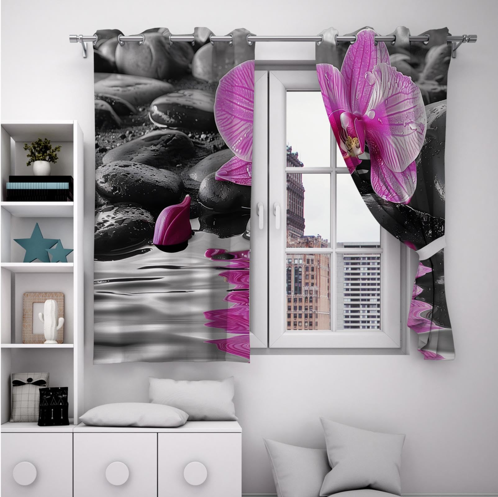 Tende oscuranti Yoga Spa Still Life Lotus Stone on Water Print Drappi Occhiello Top Window Treatment per soggiorno cucina 2x B132 x H114 cm