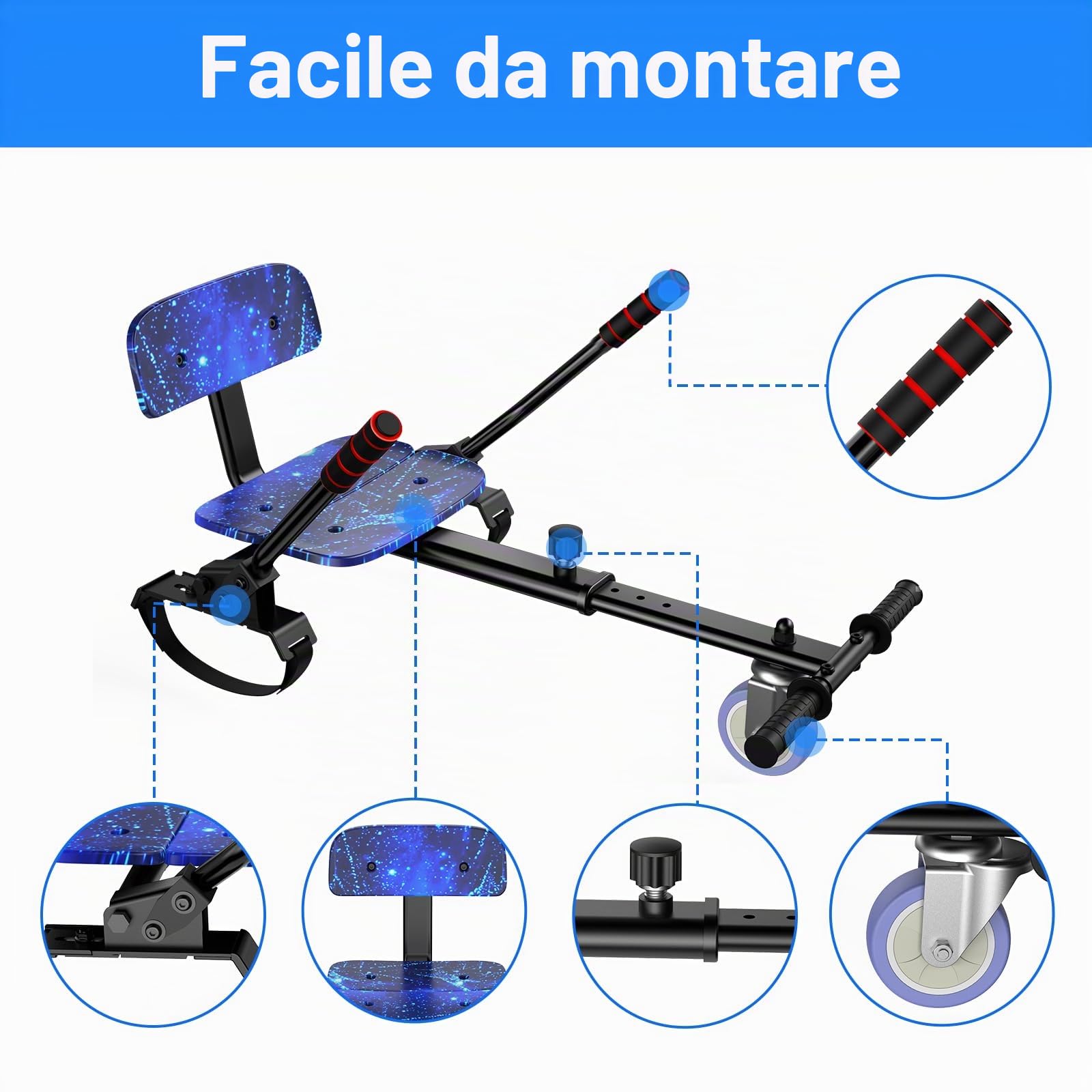Hoverboard con sedile, Hoverboard autobilanciante da 6,5 ​​pollici con altoparlanti Bluetooth e luci a LED per bambini, ragazze e ragazzi (Go-Kart incluso)