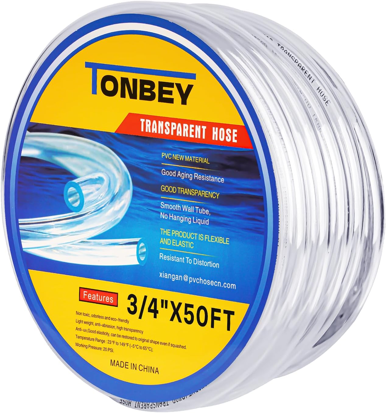 3/4"I.D x 1"O.D, 50 Feet Clear Vinyl Tubing PVC Tubing, Flexible Plastic Tube, High Temp Pure Silicone Hose for Home Brewing, Beer Line, Kegerator, Wine Making, Aquaponics