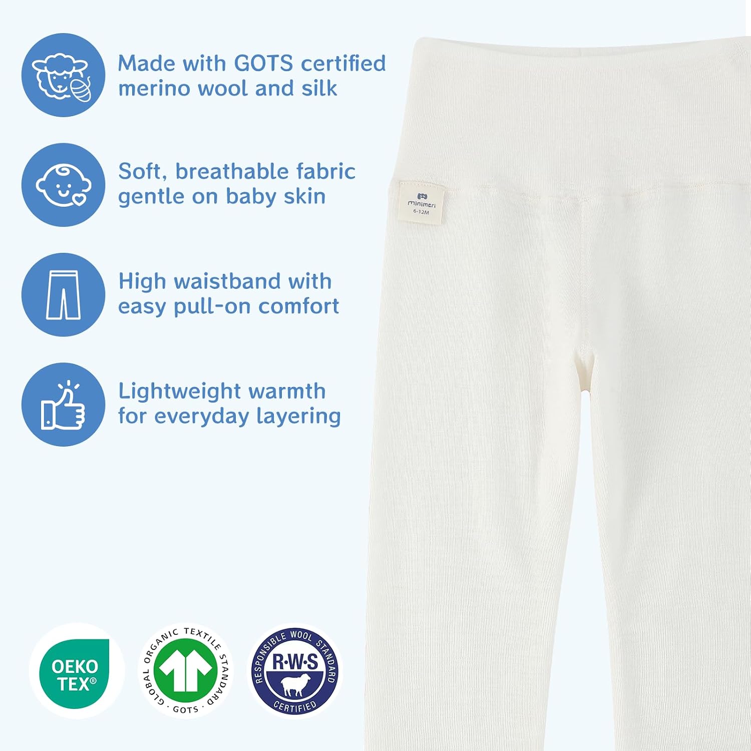 Toddler Merino Wool Silk Leggings for Boys Girls, Lightweight Base Layer Pants, Soft Breathable Thermal Bottoms