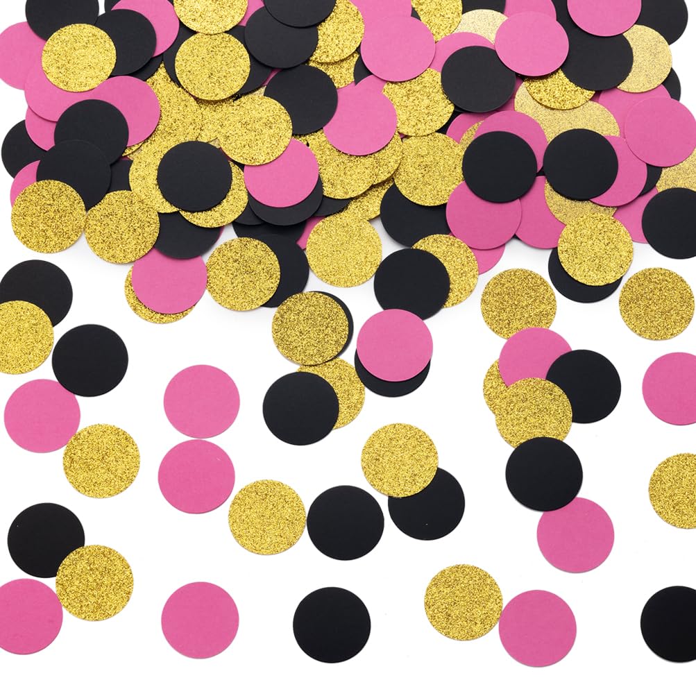 MOWO Gold Black and Hot Pink Confetti Table Decoration, 1.2'', 200pc