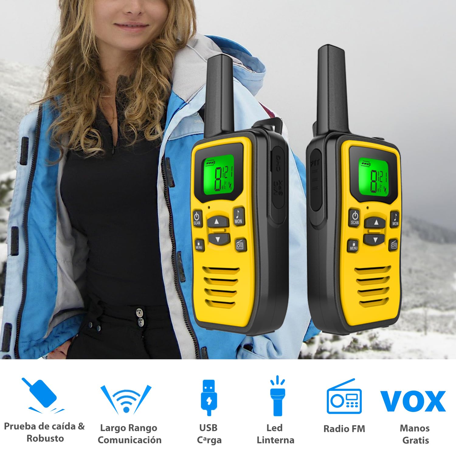 Walkie Talkie profesional para adultos, recargable de larga distancia, radio libre de licencia, 36 canales VOX, radios bidireccionales con radio FM