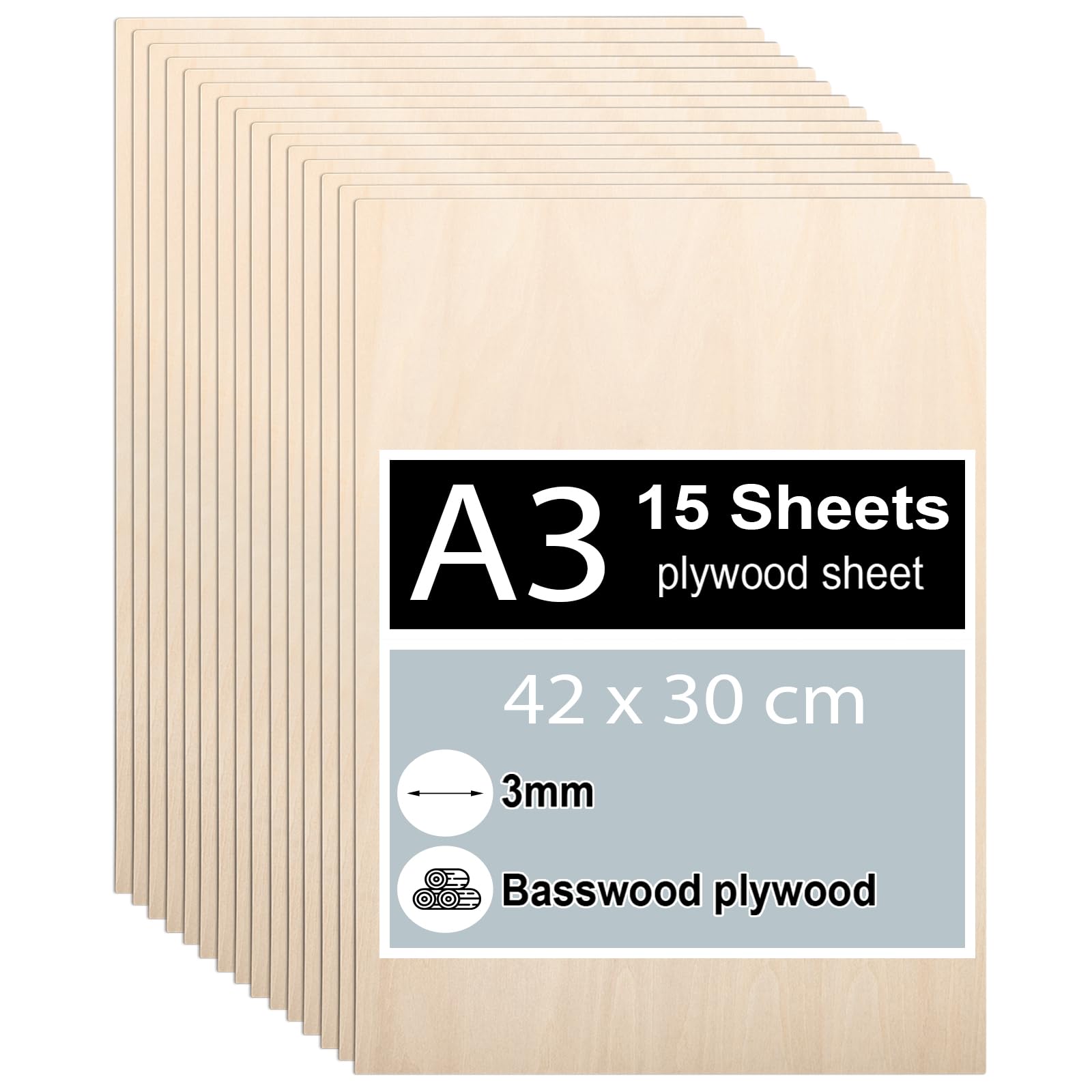 Linde Sperrholz 3mm, 42 x 30 cm, DIY, Laserbearbeitung, Brandmalerei, Modellbau, Deko, Gemälde