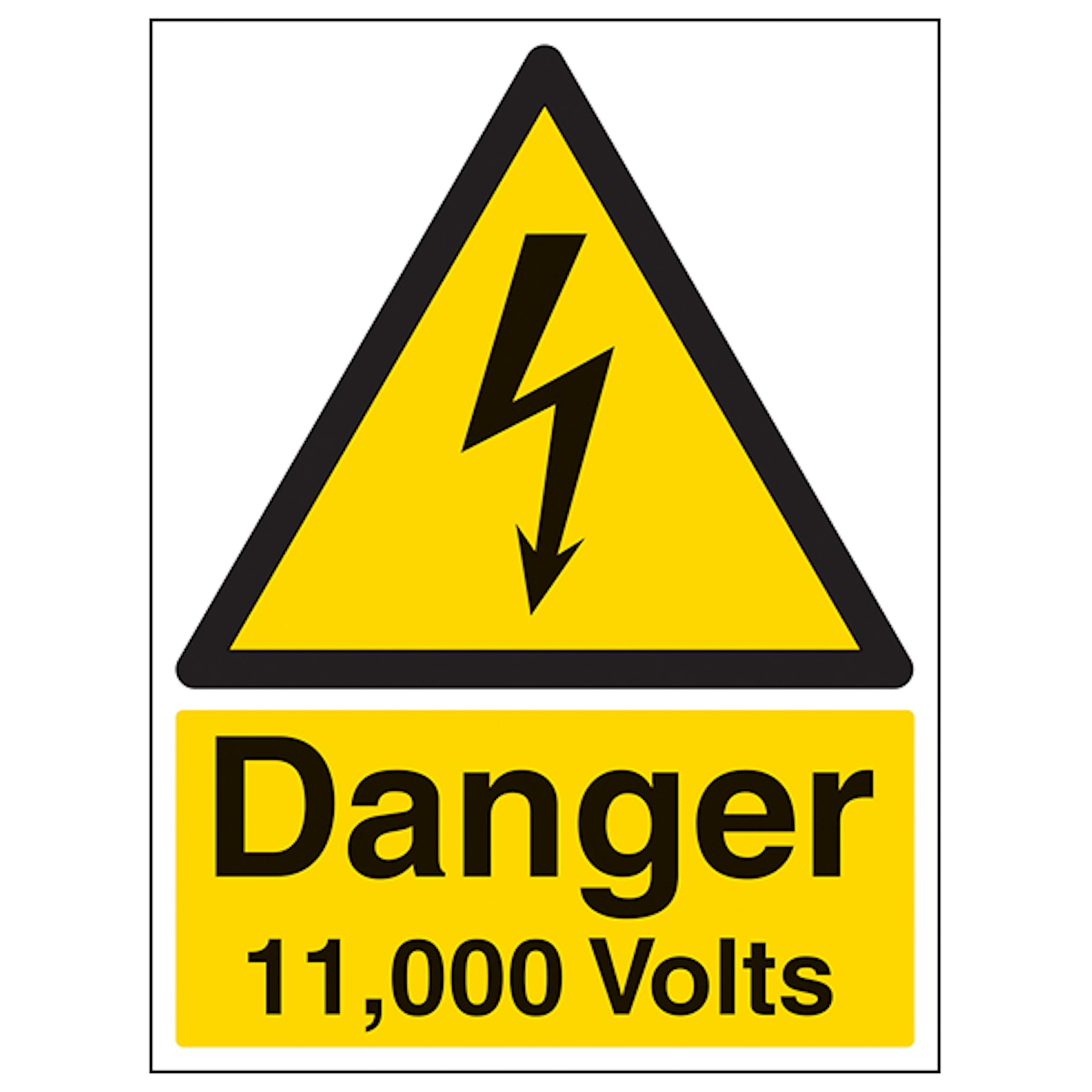 V Safety Danger 11,000 Volts - Portrait 150 x 200mm - 2mm Rigid Plastic Safety Sign