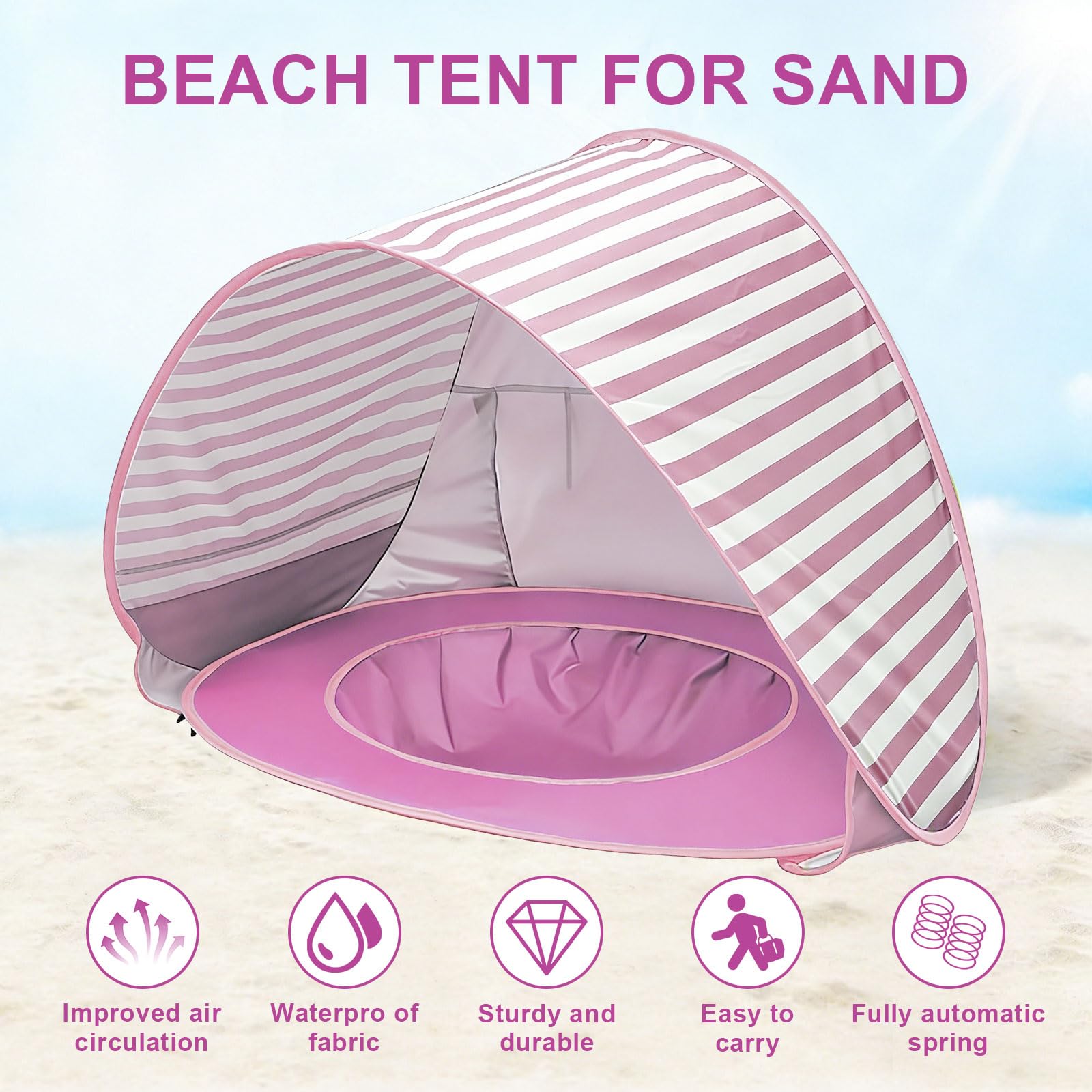 Namiot plażowy typu pop-up, namiot plażowy, rozkładany basen, ochrona przed promieniowaniem UV UPF 50+, na piknik, do ogrodu, na plażę