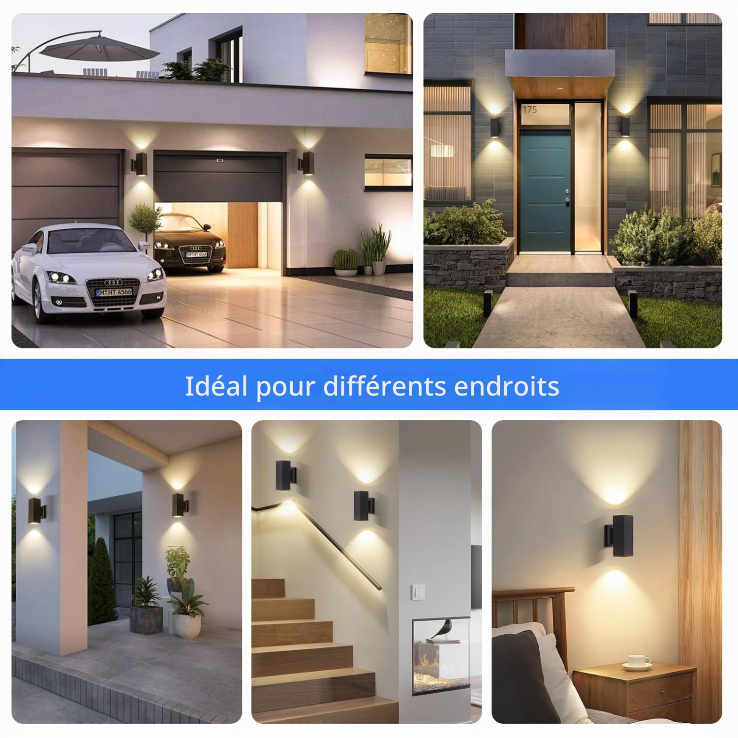 Aigostar Applique Murale Rectangle Exterieur GU10 Aluminium Up Down Eclairage Exterieur, IP65 Étanche Lampe Murale pour Jardin Couloir Entrée Patio, Ampoule non Incluse, Noir(Paquet de 6)