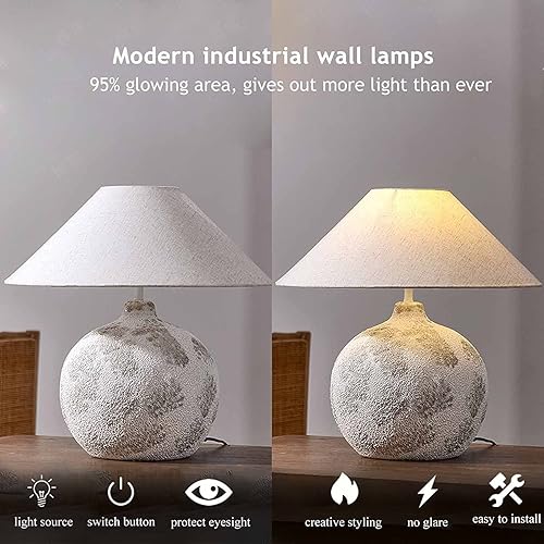 Miniatura 7 de JITEM Lámpara de Mesa Southwest - Lámpara de mesa rústica de 17.7 pulgadas de alto, lámpara de noche de globo de cerámica de tela blanca, lámpara de