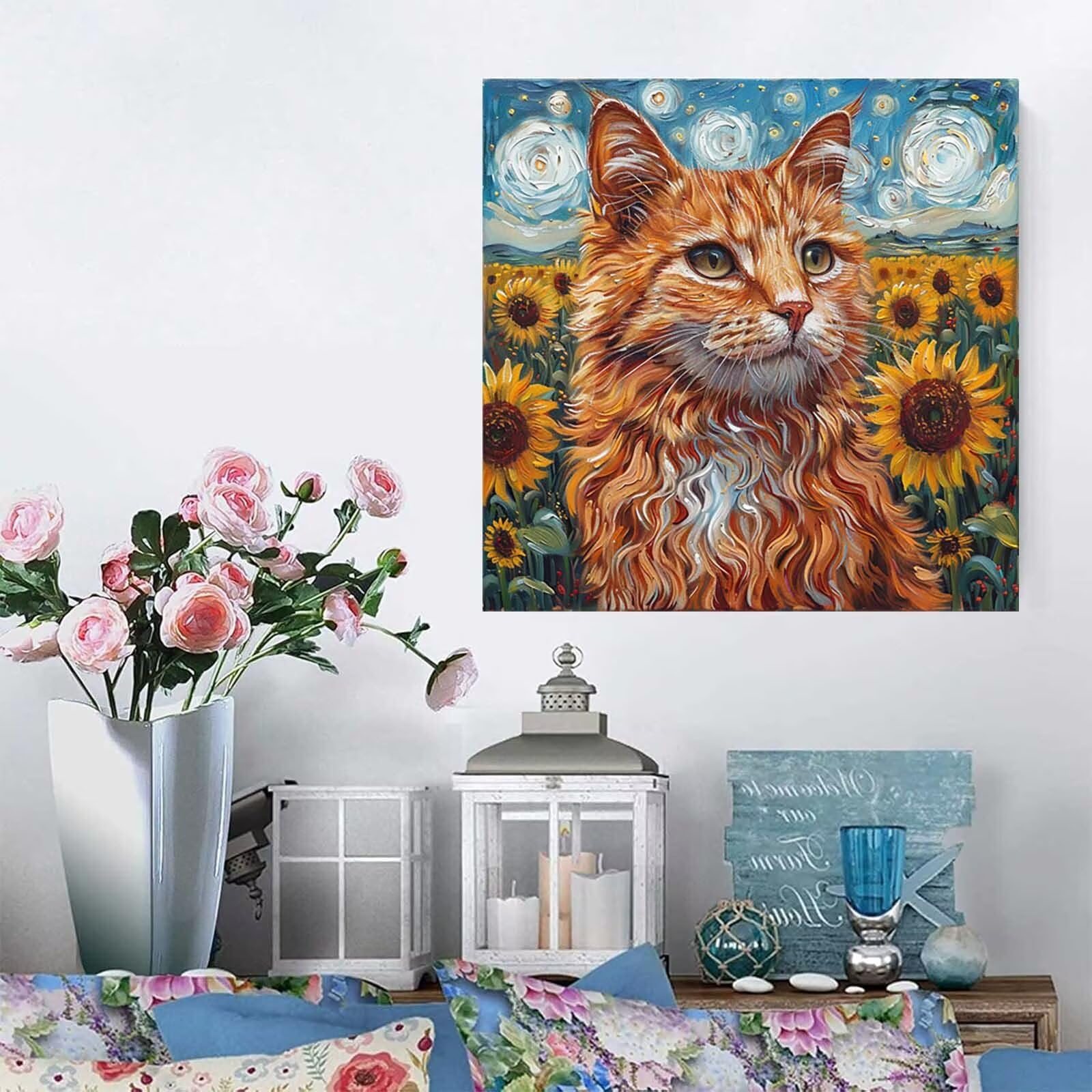 5D Diament Malarstwo Kot Numer dla dorosłych, Diament Malarstwo Dorosły Słonecznik, DIY Hobby Kreatywny zestaw dla dorosłych, Numer Malarstwo Rhinestone Zestaw Ścieg krzyżykowy, Boże Narodzenie