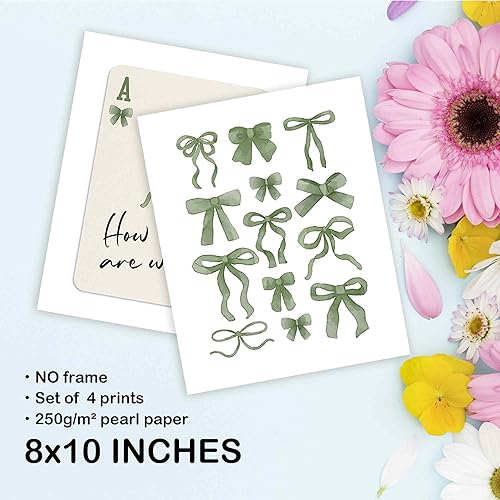 Miniatura 7 de TLESKE Pósteres preppy de arco de coqueta verde salvia, sin marco, 8 x 10 pulgadas, juego de 4, decoración de pared de 8 bolas de la suerte estética