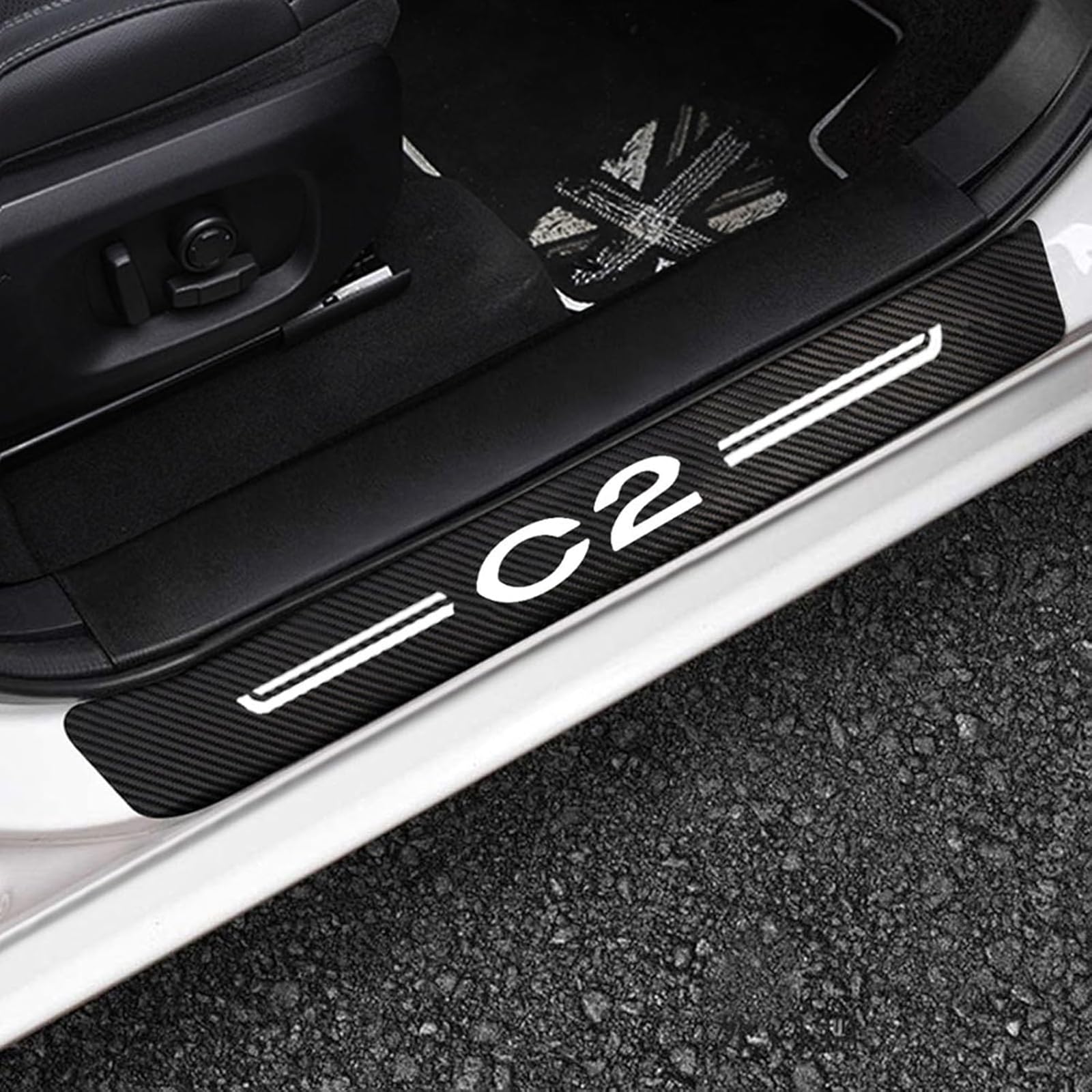 KAFMZEP Car Door Sill Protector for Citroen C1 C2 C3 C4 C5 C6 C8 Jumpy NEMO Berlingo C ELYSEE Picasso Xsara VTS 4PCS Car Door Sill Scuff Plate Carbon Fiber Stickers Accessories, C2