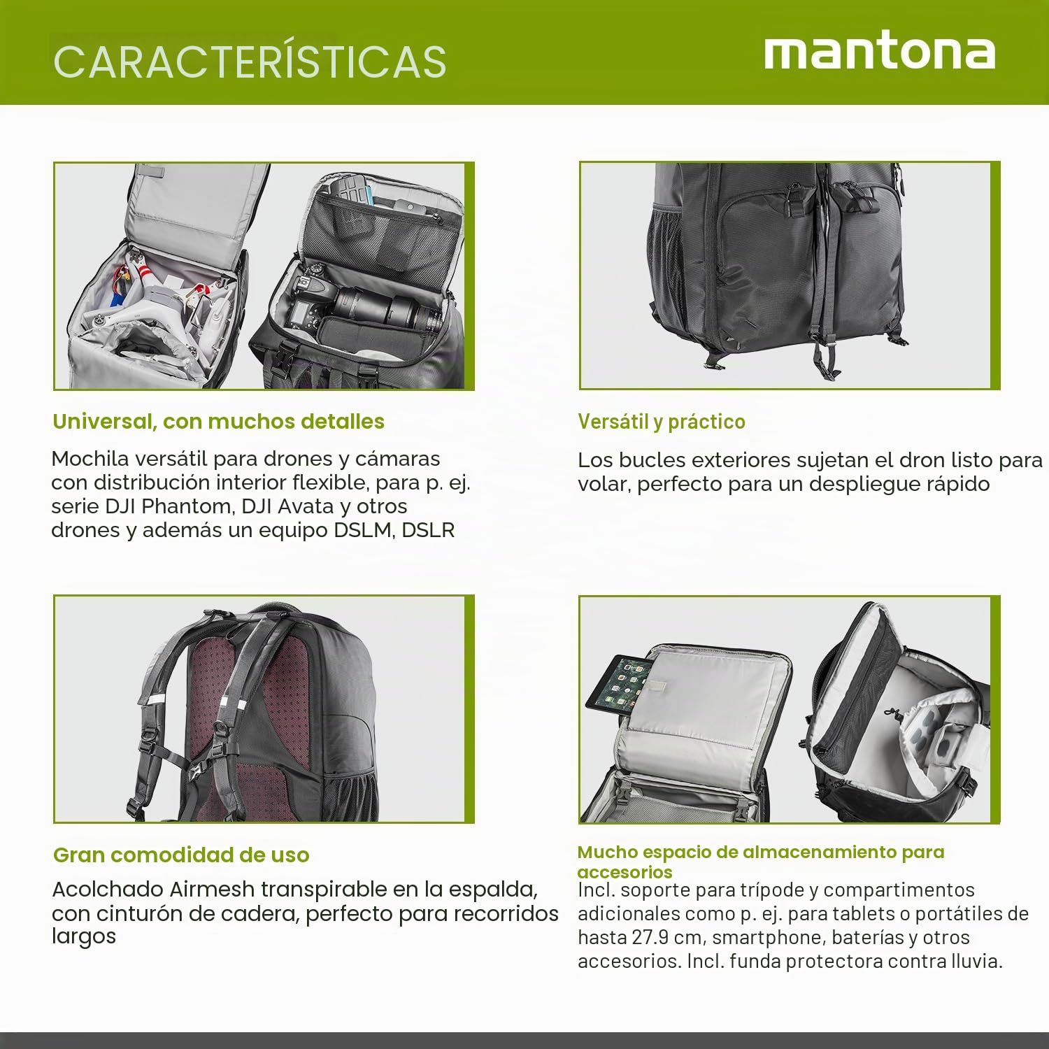 mantona Drohnen Mochila Universal Negro