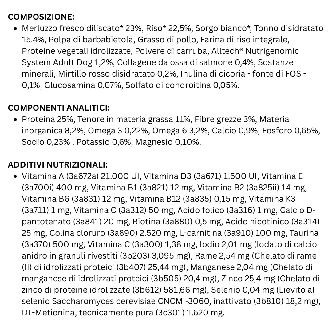PROLIFE Cane Sterilised Sensitive Adult Codfish & Rice - Mini | alimento secco completo per cani adulti sterilizzati e/o sensibili di taglia piccola, prodotto monoproteico, 1 confezione da 7kg.