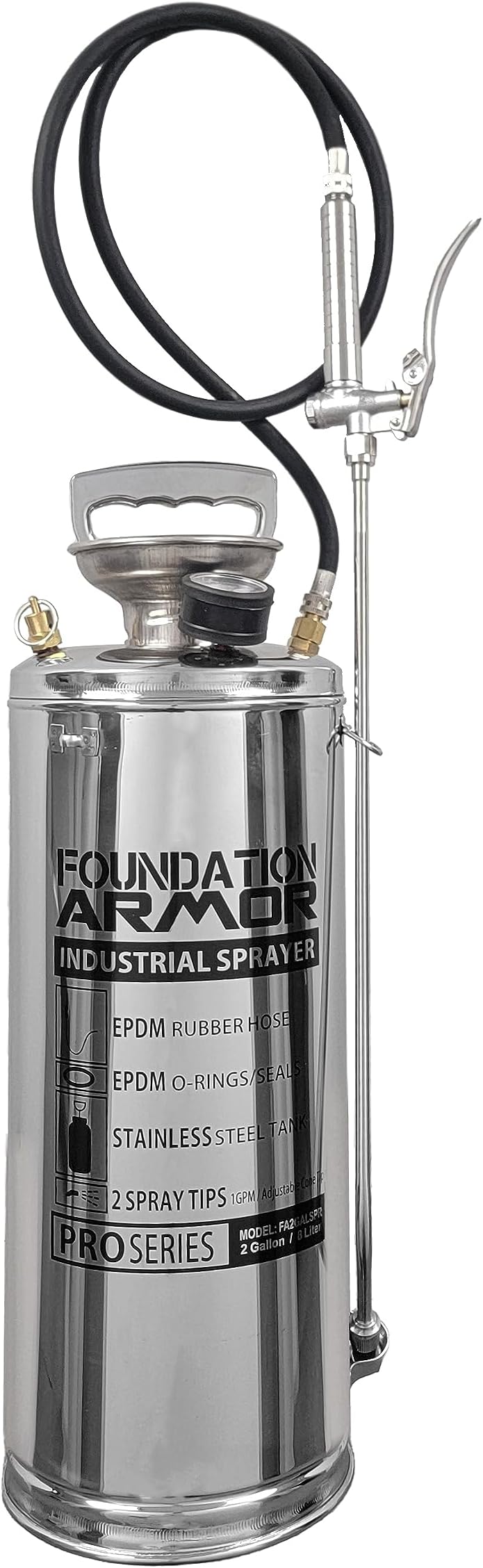 Armor 2-Gallon Stainless Steel Pump Sprayer for Water-Based, Solvent-Based, and Acetone-Based Sealers, Coatings, and Cleaners