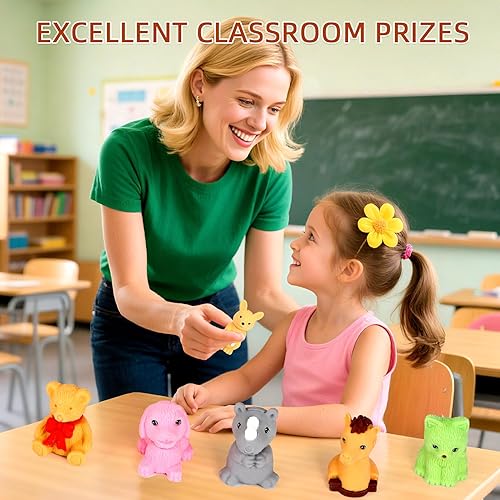 Miniatura 8 de URSKYTOUS 90 piezas de borradores de animales a granel, lindas mascotas de escritorio, rompecabezas para niños, borradores de rompecabezas para