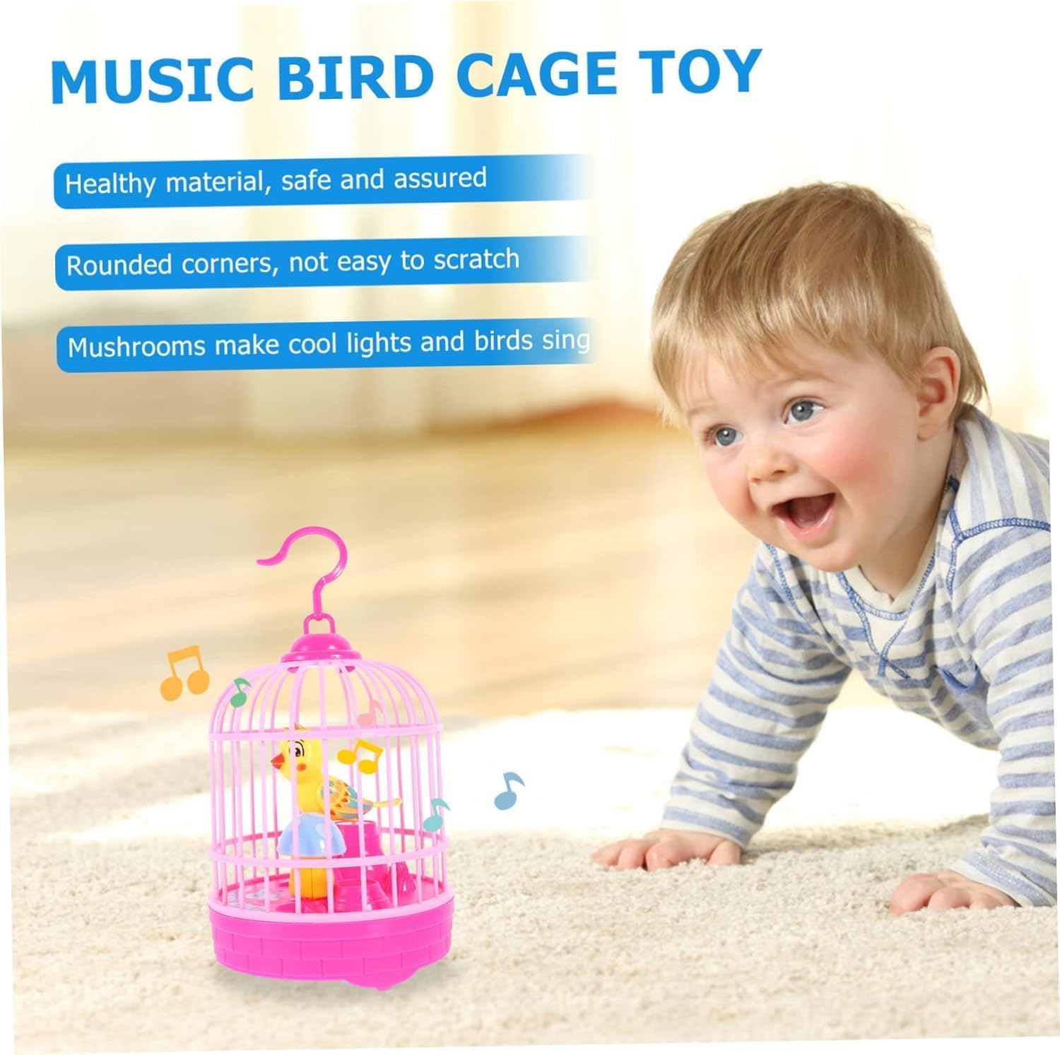 MOKRUSH Talking Bird Toy for Kids | Interactive Toy & Repeat What You Said | Singing & Chirping in The Birdcage | Gifts for Babies, Kids & Children (Pink) 2