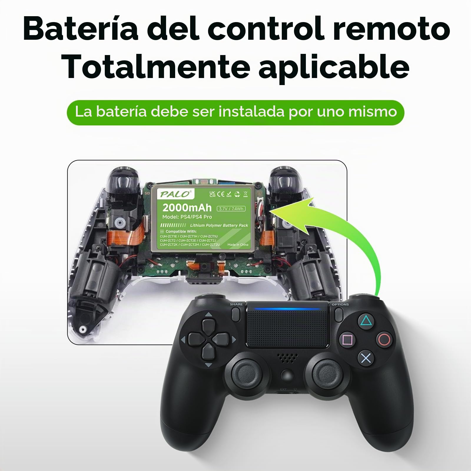 2000mAh Batería de Repuesto para Sony PS4 / PS4 Pro / PS4 Slim PS4 Dualshock 4 Controlador CUH-ZCT1E CUH-ZCT1H CUH-ZCT1U CUH-ZCT2 CUH-ZCT2U (1Pcs)