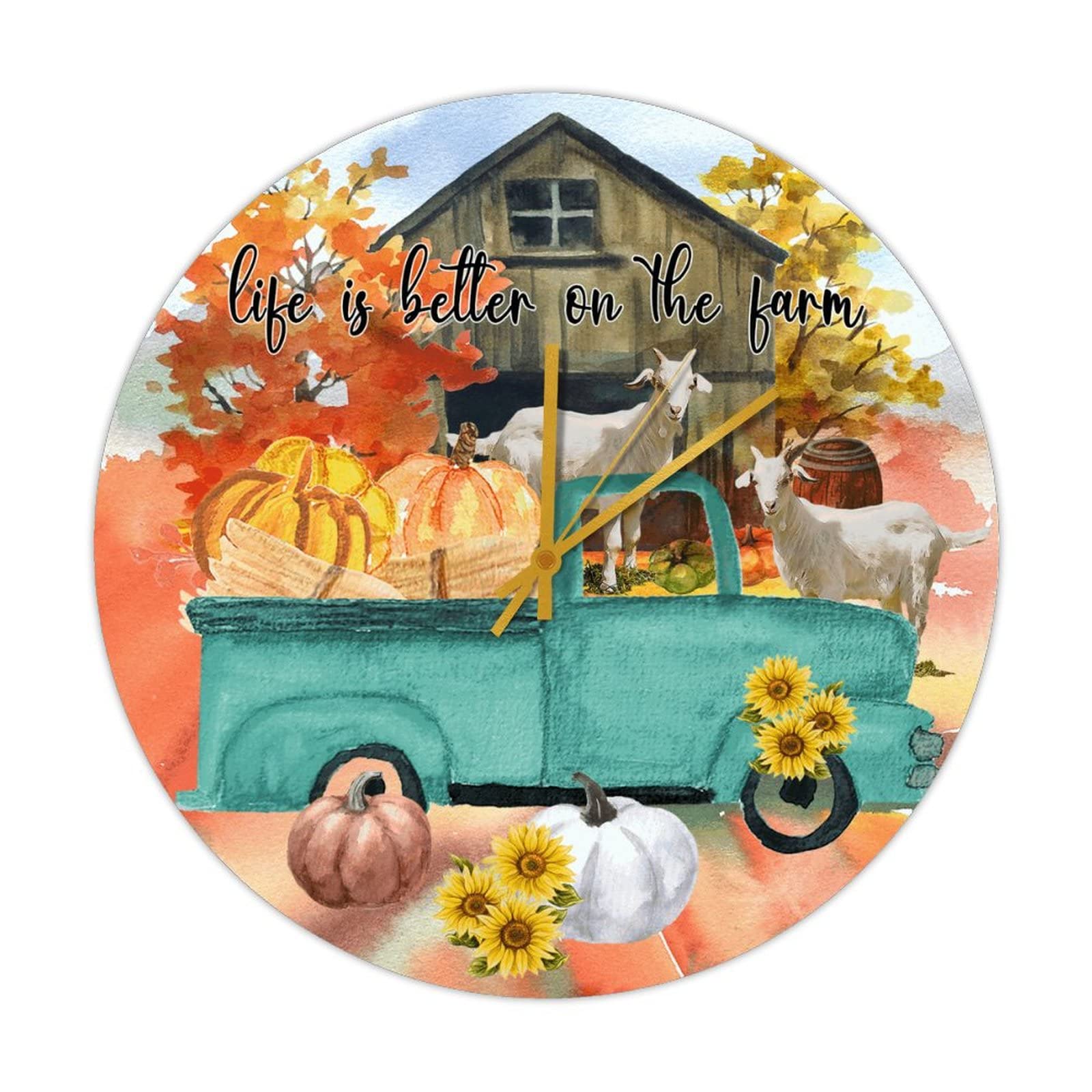 Horloge murale ronde en bois Life Is Better on The Farm rustique