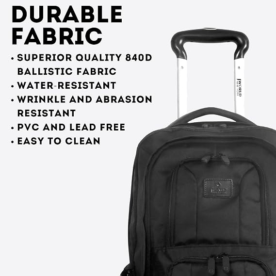 J WORLD NEW YORK Dustin Rolling CarryOn Travel Backpack w/Day Pack, Black, One Size