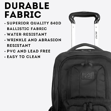 J WORLD NEW YORK Dustin Rolling CarryOn Travel Backpack w/Day Pack, Black, One Size
