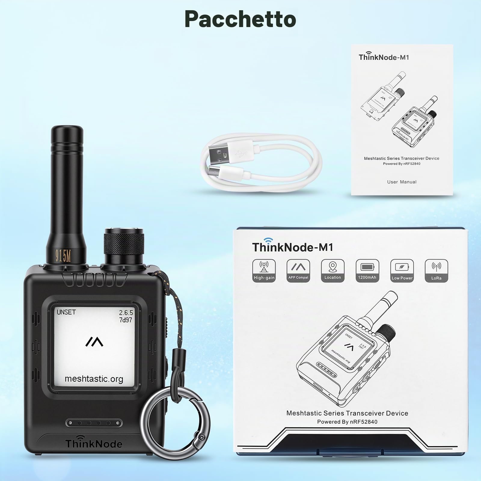 ThinkNode - Dispositivo M1 LoRa Meshtastic con design integrato, GPS, Bluetooth, nRF52840, display e-ink da 1,54", antenna 868 MHz, batteria da 1200 mAh, porta USB C RTC e pulsante