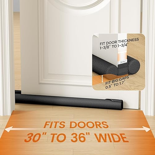 Miniatura 2 de fowong Tope para puerta de 30 a 36 pulgadas, insonorizante, bloqueador de corrientes de aire debajo de la puerta, sello de tapón de ruido ajustable,