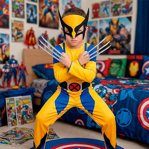 Fantasia Super Heroi Infantil pra Menino Roupa Longa Clássica com Máscara Festa Carnaval Halloween