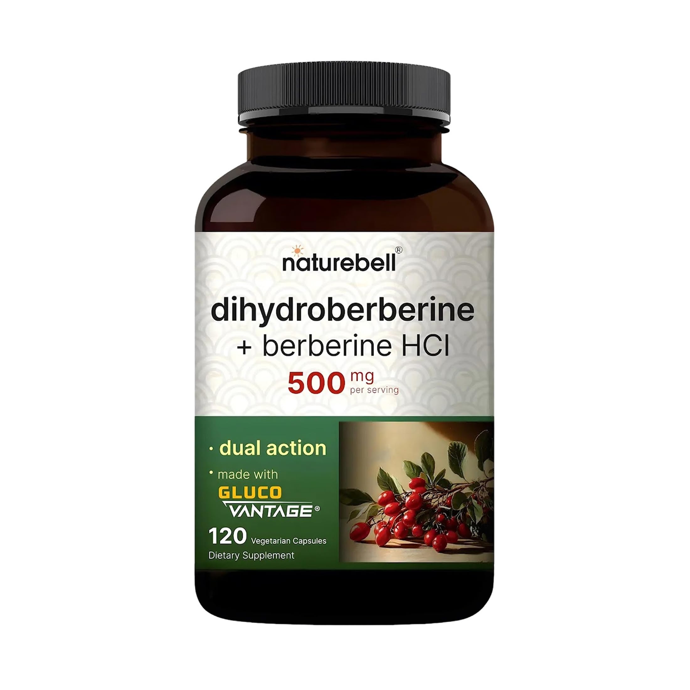 Dihydroberberine with Berberine HCl - 120 Vegetarian Capsules - 500mg Dual Action Complex with GlucoVantage for High Absorption - Balanced Sugar & Heart Health Support*