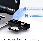 USB2.0 SD/TF Card Reader, USB 2.0 480Mbps Dual Slot OTG Memory Card Adapter for TF/Micro SD/SD/SDXC/Micro SDXC/Micro SDHC Memory Cards, Compatible with MacBook Pro/Air (Black)