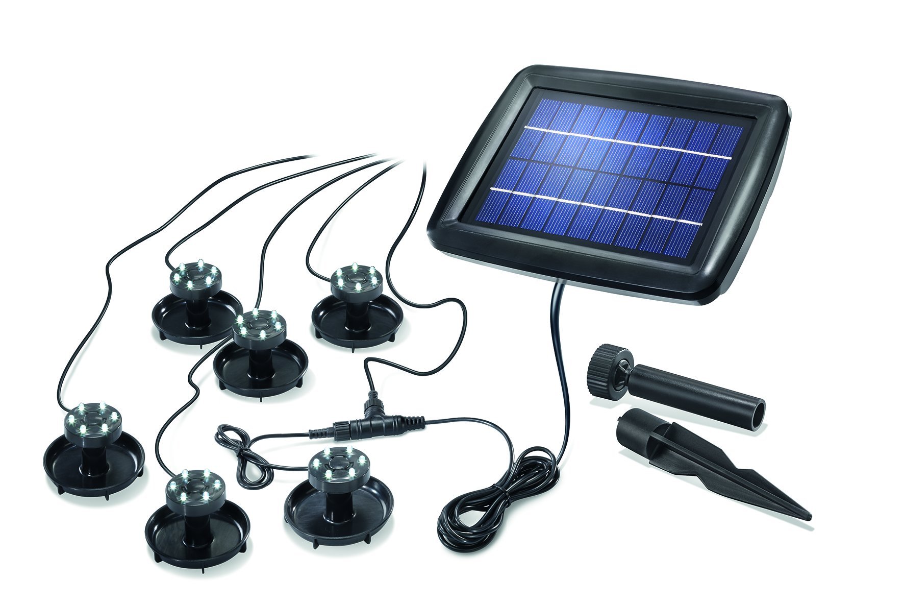 Esotec Solar Unterwasserstrahler Super Splash, 6er Set, Akku, LED Spot, Bodenleuchte, Teichbeleuchtung, Erdspieß, IP68, wasserdicht, wetterfest, außen, 102150
