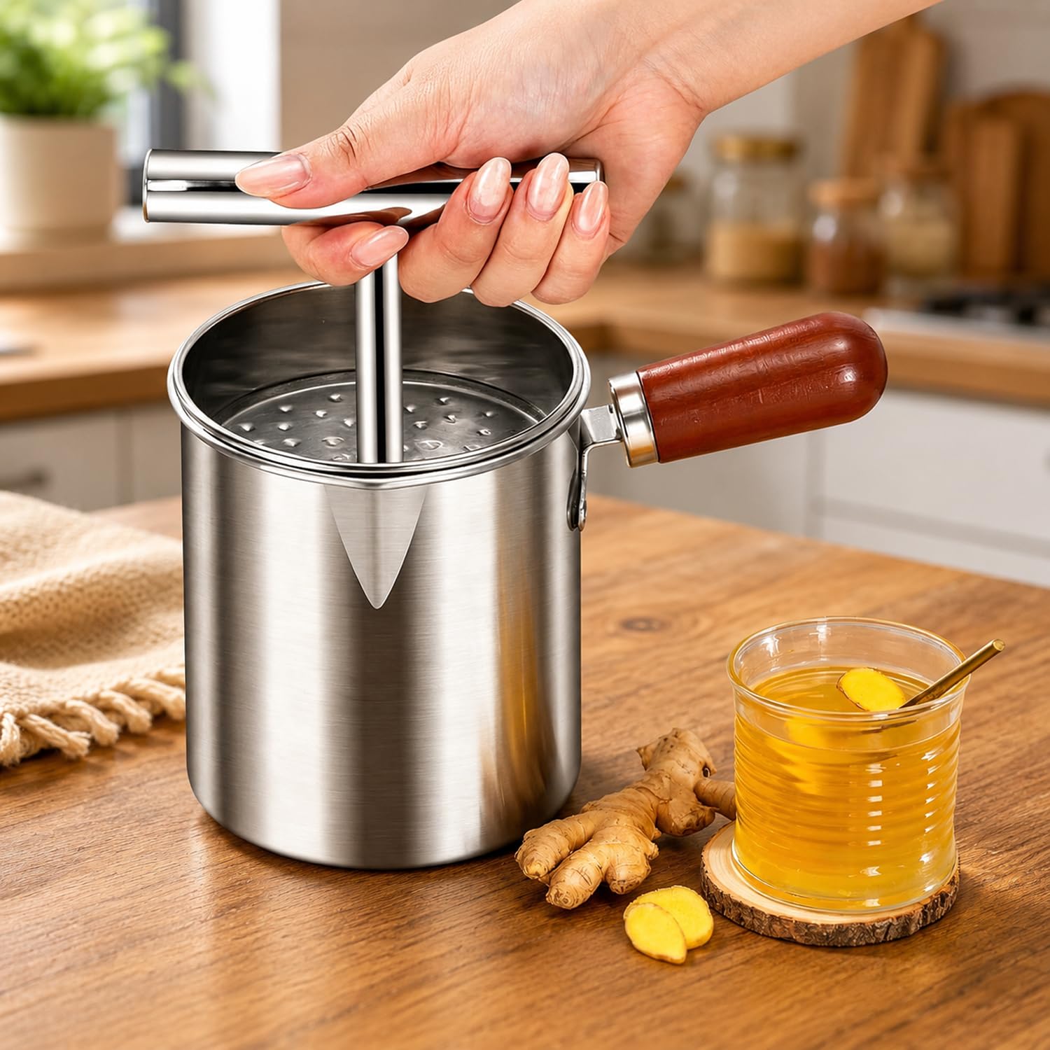 Handpresse Für Ingwer, Manueller Entsafter Aus Edelstahl, Hohe Saftausbeute, Einfache Bedienung Und Reinigung, Mit Filter, Für Zitronen, Orangen, Ingwer Und Wassermelonen