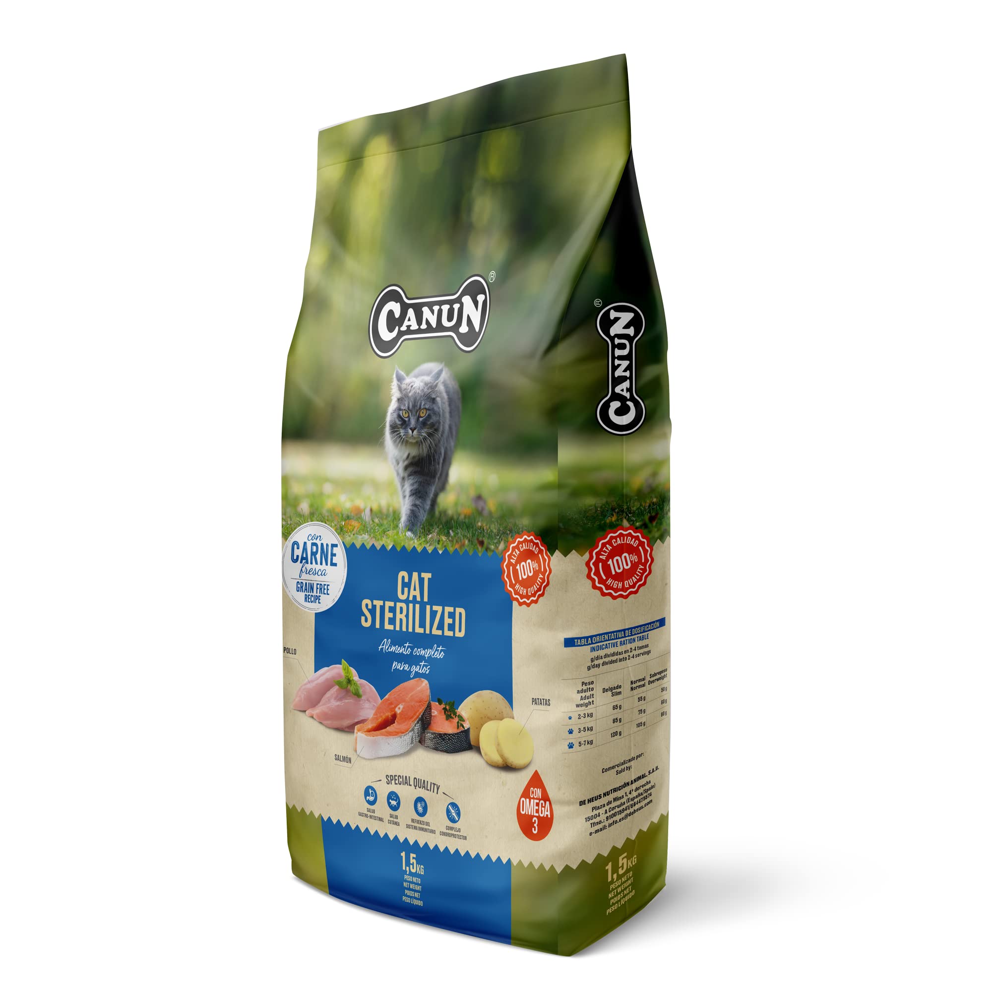 Pienso para Gatos Adultos esterilizados o con sobrepeso con Salmón Sin Cereales Alimento seco para Gatos 1,5 kg Canun Fresh Cat Sterilized