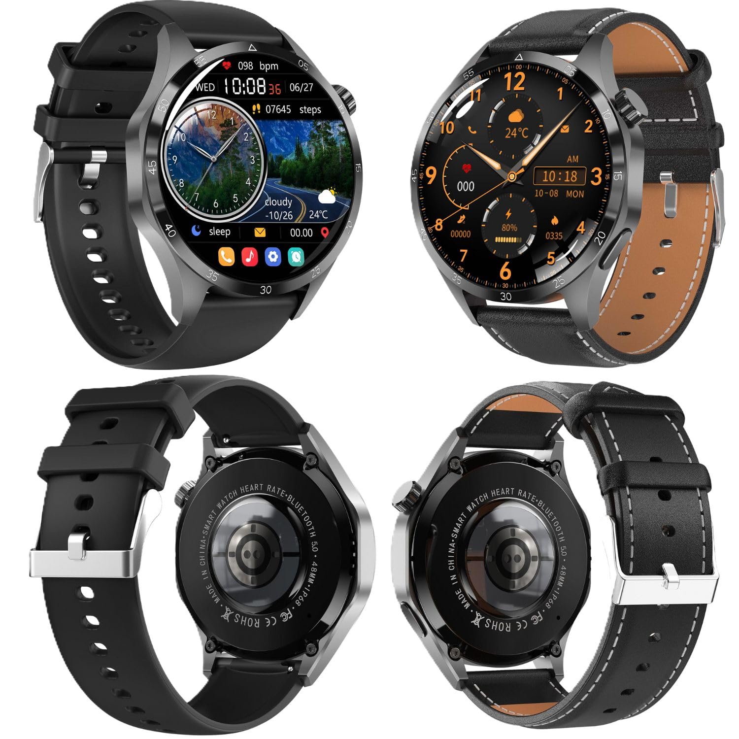 Smartwatch GT4 PRO + Słuchawki Bezprzewodowe Bluetooth | Pulsometr, Ciśnienie, SpO₂, Temperatura, Rozmowy, 11 Trybów Sportowych, IP68, 2 Paski, 580 Tarczy, RDFit, Ekran 1.53" (czarny)