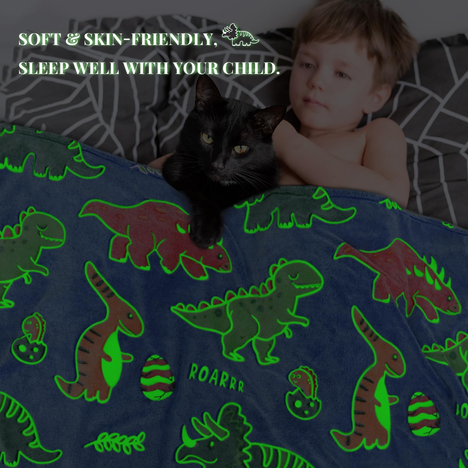 Glow in the Dark Dinosaur Blanket for Boys -3