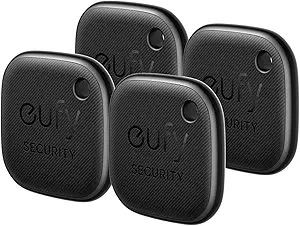 eufy Security by Anker SmartTrack Link (Black, 4-Pack), Android not Supported, Works with Apple Find My (iOS only), Key Finder, Bluetooth Tracker for Earbuds and Luggage, Phone Finder, Water Resistant asin的图片