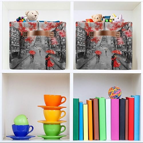 Miniatura 7 de AUUXVA Cesta de almacenamiento para amantes de la Torre Eiffel, caja de almacenamiento de lona duradera plegable para juguetes, cesta organizadora