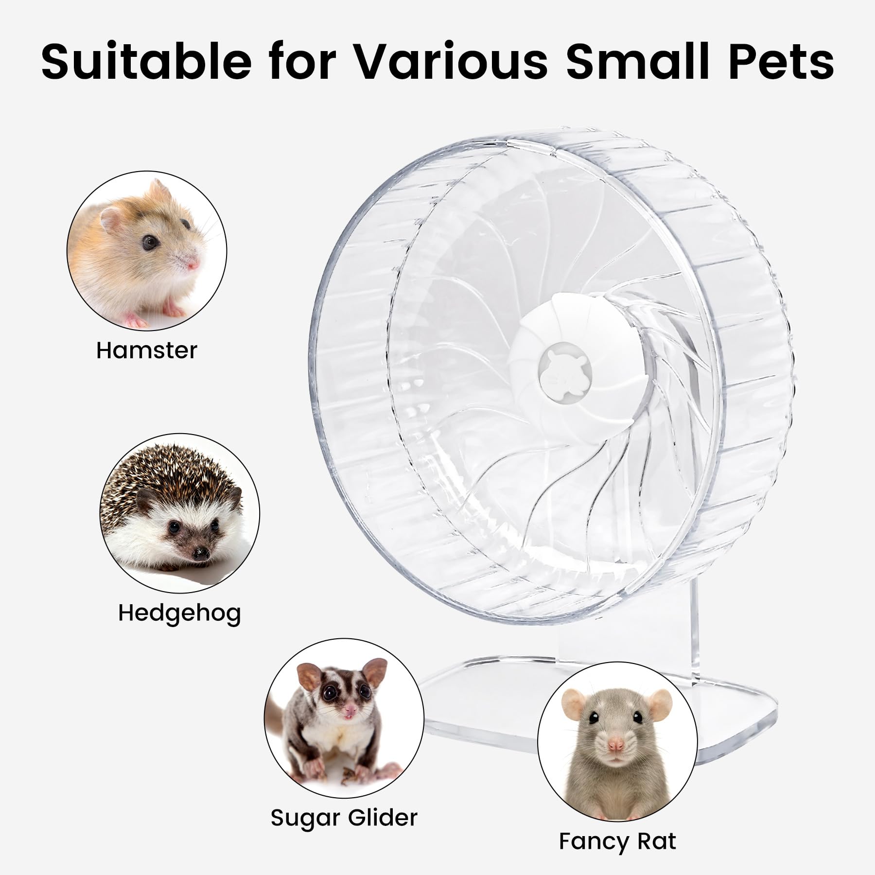 Silent Hamster Wheel, 10in Hamster Wheel with Adjustable Stand, Double-Bearing Quiet Spinner for Syrian Hamsters, Hedgehogs, Mice & Small Pets, Clear - image 7