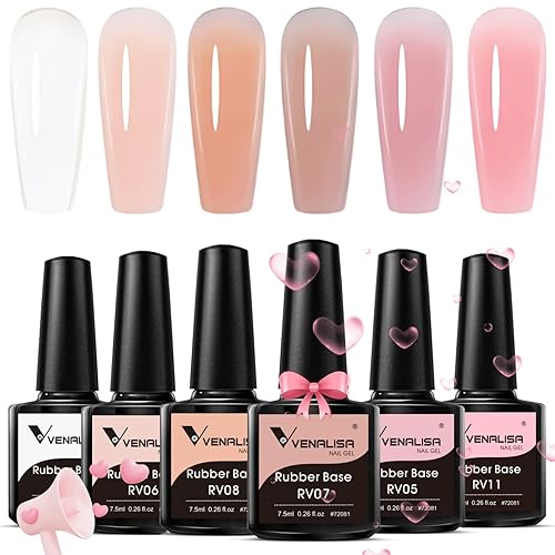 VENALISA - Juego de esmalte de gel 3 en 1 para uñas, 6 colores, color nude, rosa, neutro, transparente, blanco lechoso, rosa transparente, kit